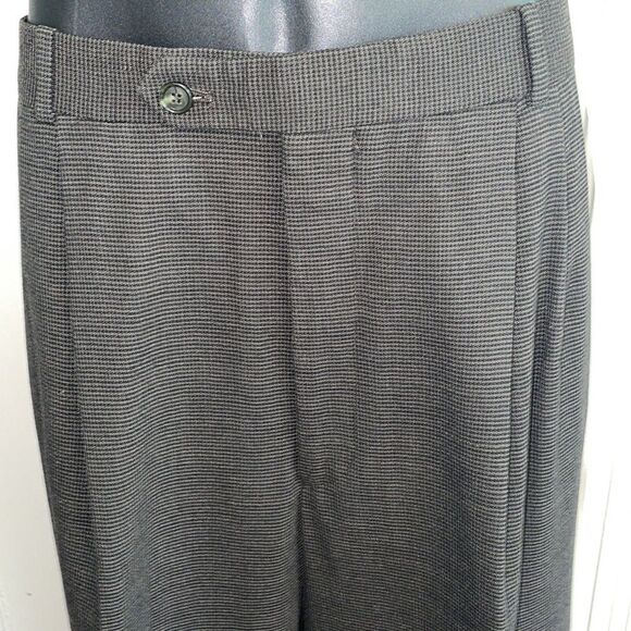 Vtg Burt Pulitzer black/gray small herringbone wool pleat front cuff hem… - Picture 2 of 8